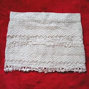 White Lace Mini Skirt Women Sz L Anne French Coquette Romantic Boho Vintage